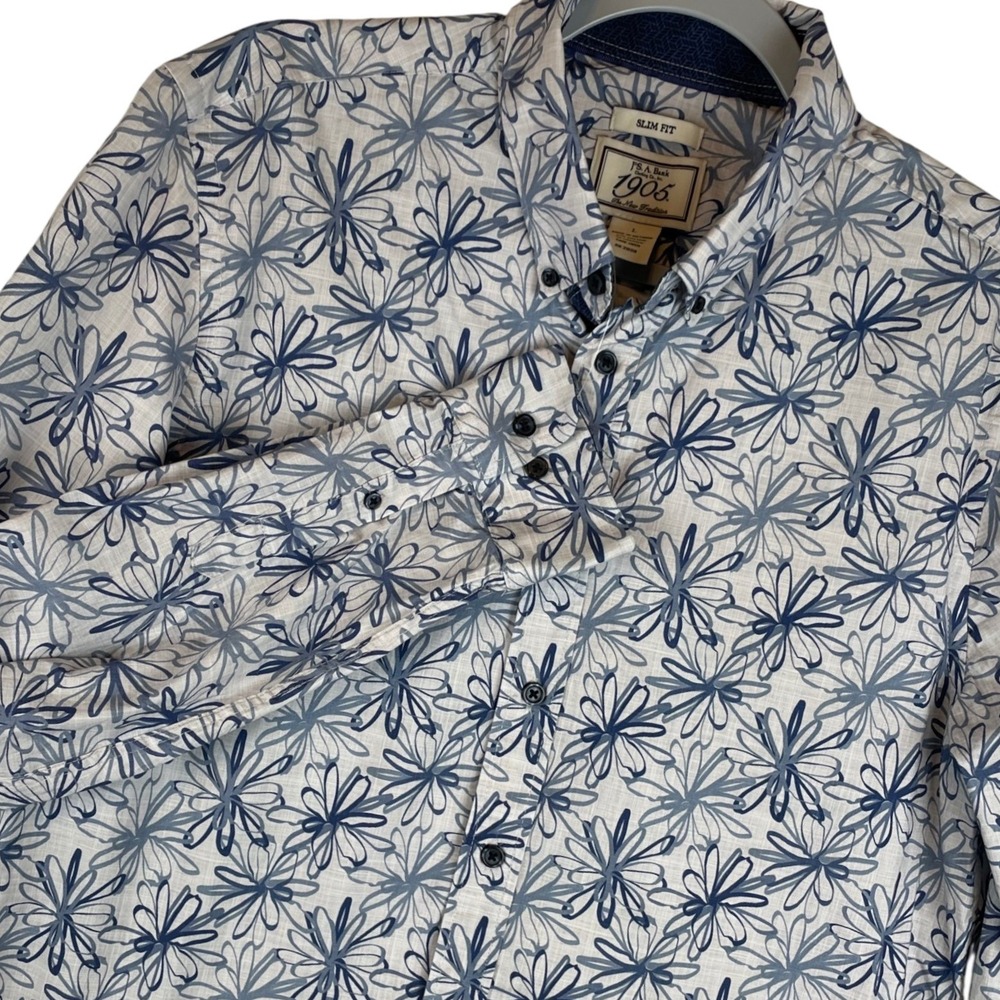 Jos. A. Bank 1905 Slim Fit Floral Button Down Shirt Blue Gray Mens Large L